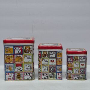 Vintage 80s Enesco By Susan Marie McChesney Cats Metal Container Tins Set Of 3